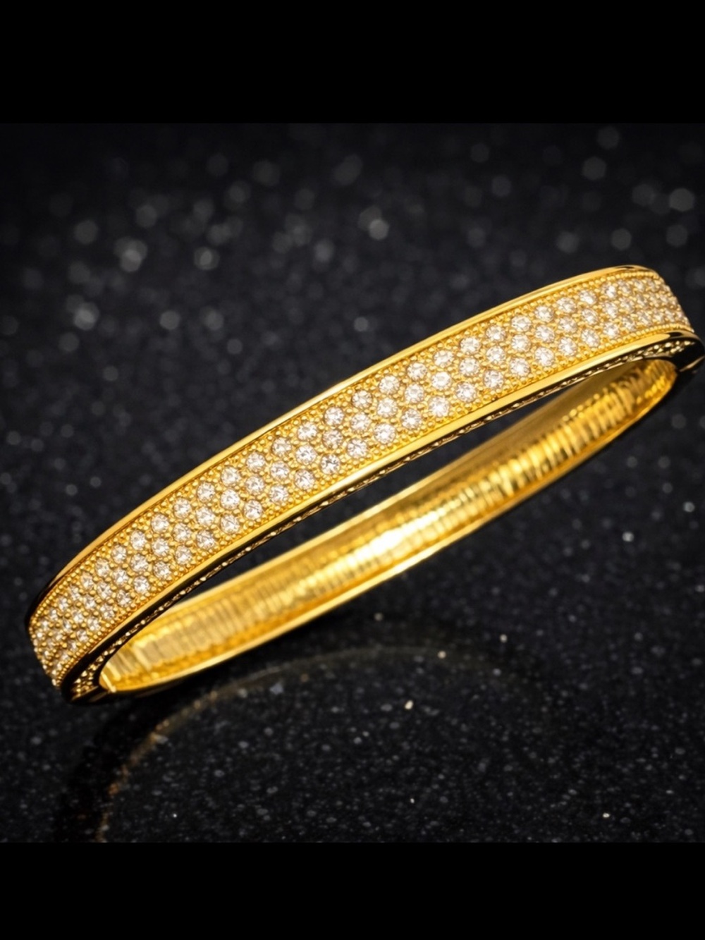 Suzanne Somers vintage pave set crystal big statement gold bangle bracelet HSN